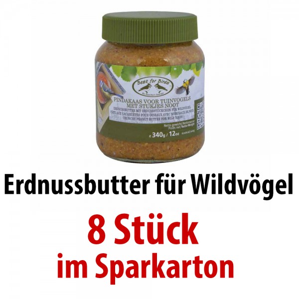 FB261 Erdnussbutter für Wildvögel kalorienreich 8 Gläser im SPARKARTON je 340 g