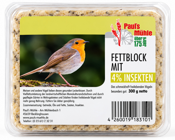 Pauls Mühle Fettblock mit Insekten (Vogelbuffet) 300 g