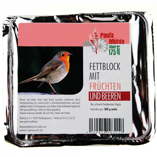 Pauls Mühle Fettblock mit Früchten und Beeren (Vogelbuffet) 300 g